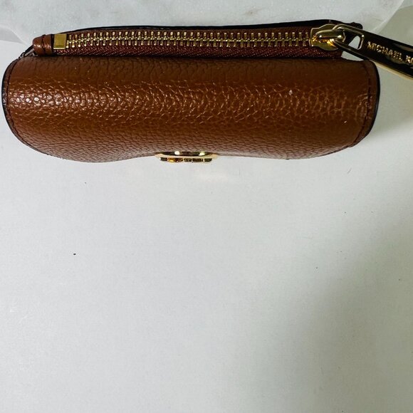 Michael Kors Wallet MK Logo Tan Pebbled Leather Wallet MK Logo Snap Zip Closure - Picture 4 of 10